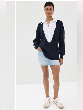 STAUD Coast Layered Look Sweater in Navy Size Small NWOT